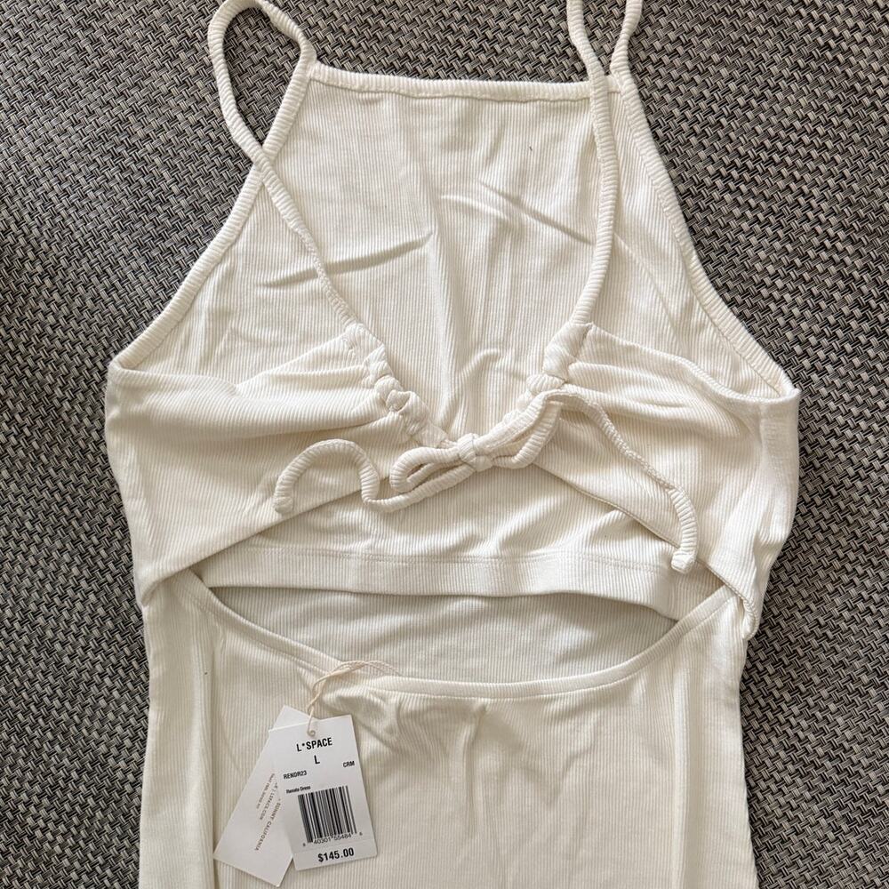 L SPACE Renata Open Tie-Back Halter Neck High Slit Cover-up Maxi Dress L White - Picture 3 of 5